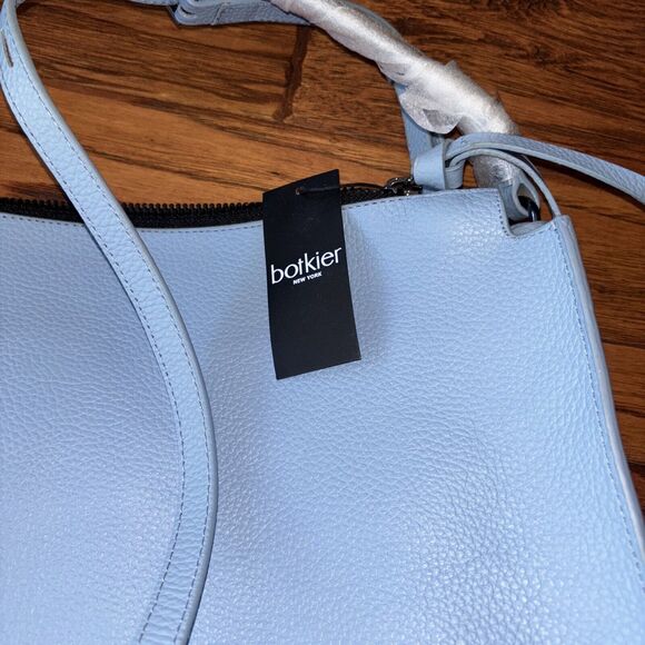 Botkier Hudson Hobo Azurra Pebbled Leather Gunmetal Hardware New Zip Handles - Picture 2 of 12